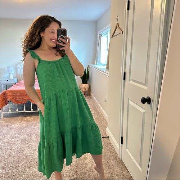 Xirena Green Cotton Gauze Tiered Maxi Dress Medium - Picture 2 of 16